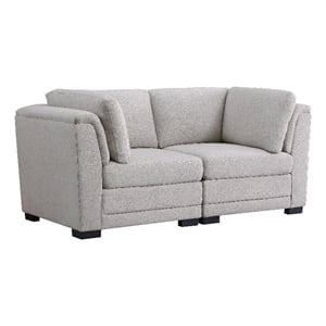Pemberly Row Light Gray Linen Fabric Modular Loveseat with Black Plastic Legs