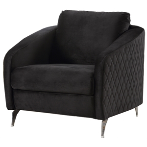 Pemberly Row Black Velvet Diamond Stitched Accent Chair with Chrome Metal Legs