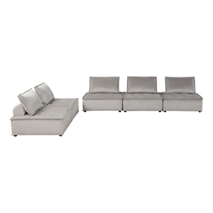 Pemberly Row Velvet 5 Pc Modular Sofa & Loveseat with Tufted Seat in Light Gray