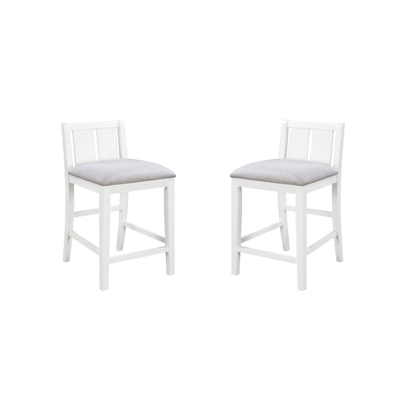 Pemberly Row Set of 2 White Upholstered Counter Height Chairs with Footrest