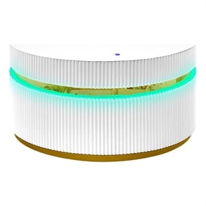 Pemberly Row 39&quot Round White Wood Coffee Table with Glass Top and LED Lights