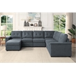 Pemberly Row Gray Woven Fabric 7-Seater Corner Sectional Sofa with Ottoman