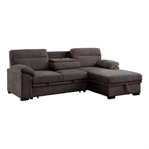 Pemberly Row 94&quot Brown Chenille Sleeper Sectional with Storage Chaise and USB