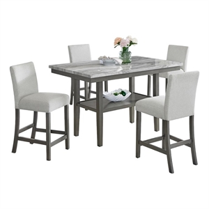 Pemberly Row 6Pc 60&quot Gray Faux Marble Counter Height Dining Set with Bench