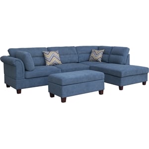 Pemberly Row Blue Fabric Sectional with Storage Ottoman and 2 Accent Pillows