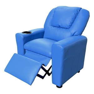 Pemberly Row 23&quot Blue PU Faux Leather Kids Recliner Chair with Cupholder