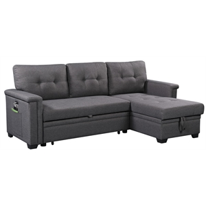 Pemberly Row Gray Fabric Reversible Sectional with Storage Chaise and USB Ports