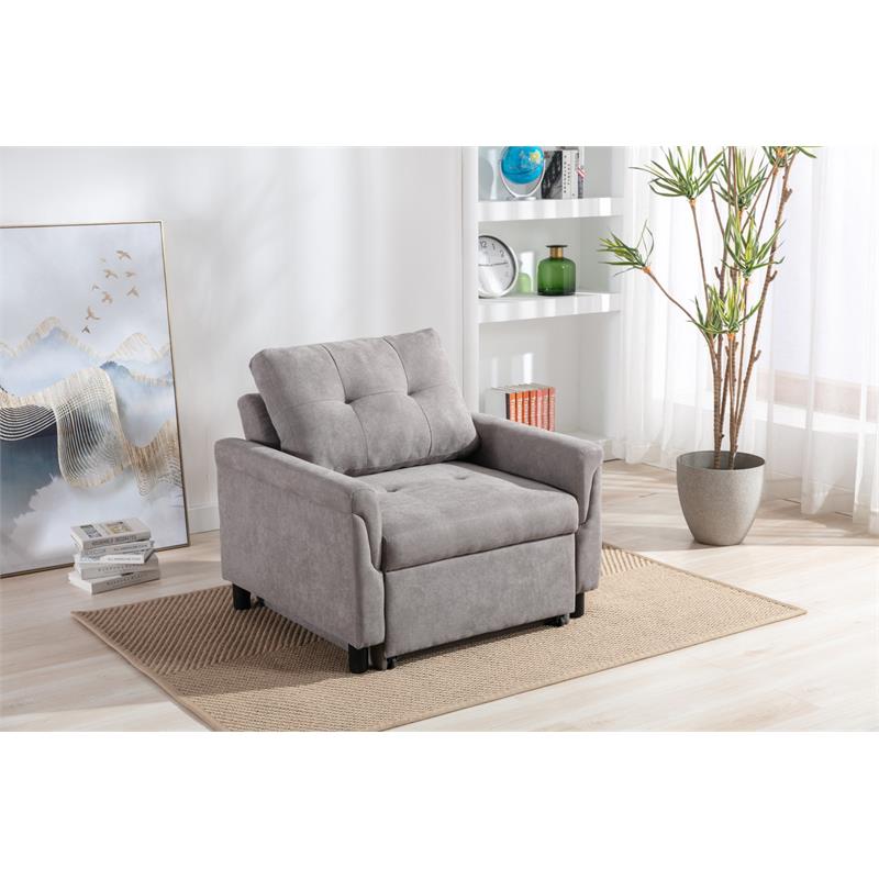 Pemberly Row Gray Woven Fabric Convertible Armchair with Tufted Cushions