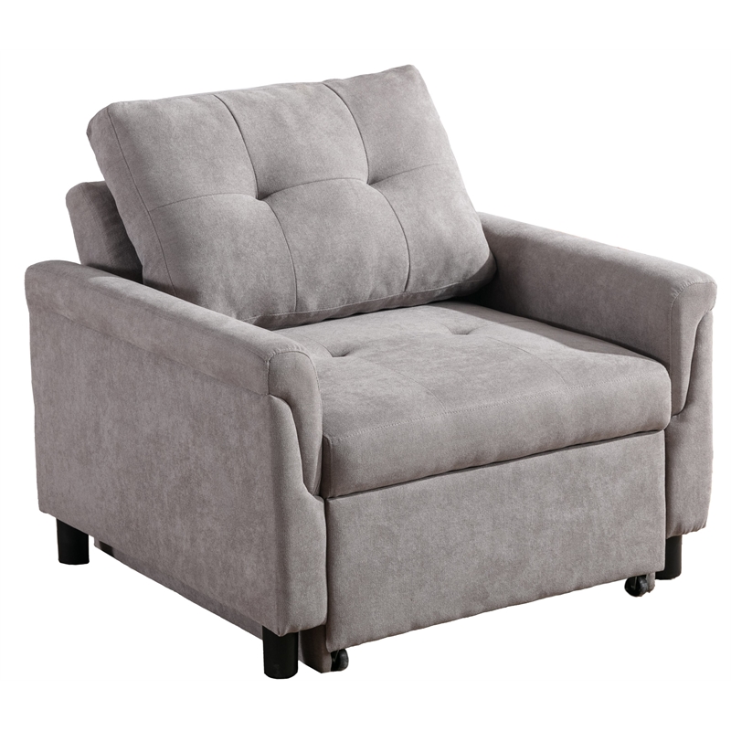 Pemberly Row Gray Woven Fabric Convertible Armchair with Tufted Cushions