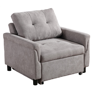 Pemberly Row Gray Woven Fabric Convertible Armchair with Tufted Cushions