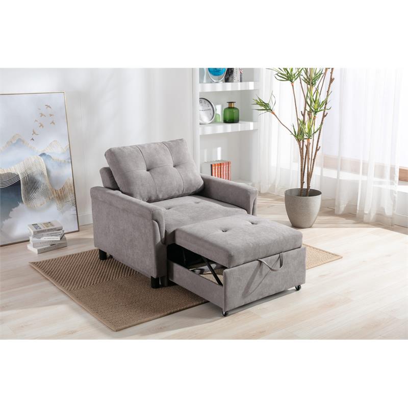 Pemberly Row Gray Woven Fabric Convertible Armchair with Tufted Cushions