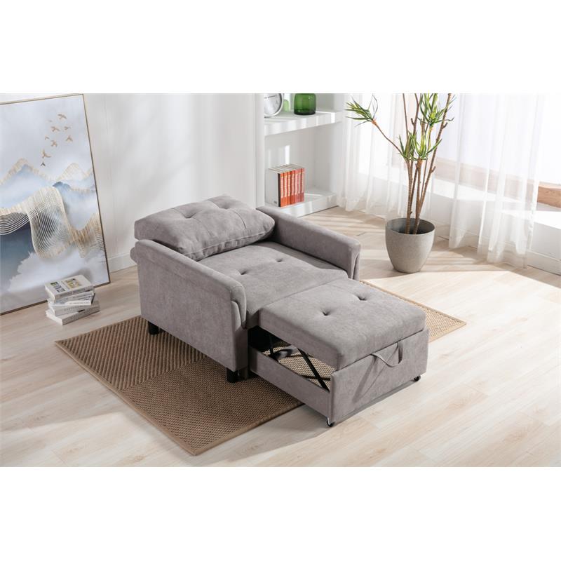 Pemberly Row Gray Woven Fabric Convertible Armchair with Tufted Cushions