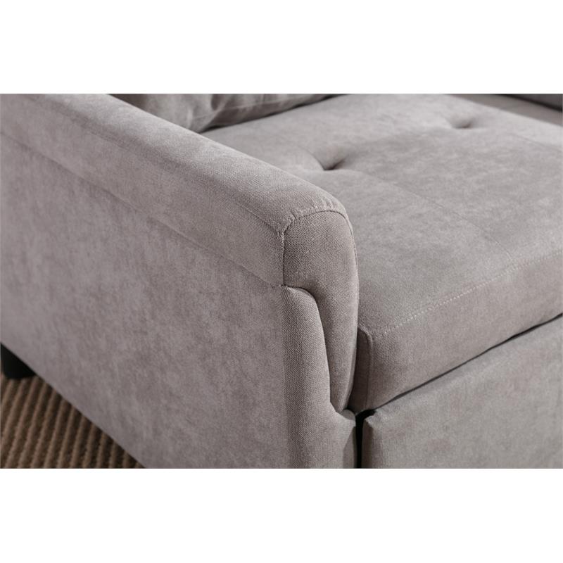 Pemberly Row Gray Woven Fabric Convertible Armchair with Tufted Cushions