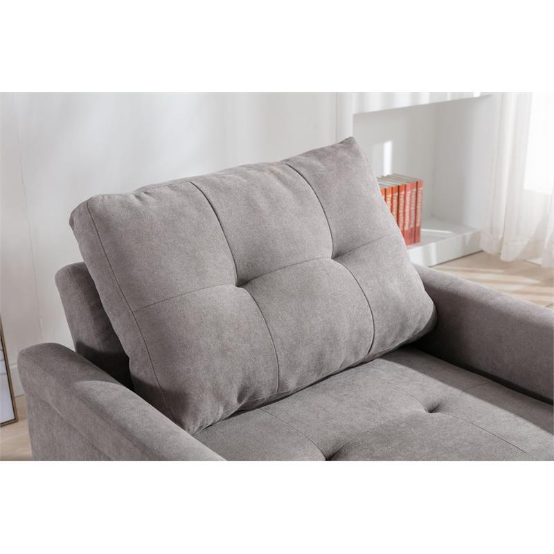 Pemberly Row Gray Woven Fabric Convertible Armchair with Tufted Cushions