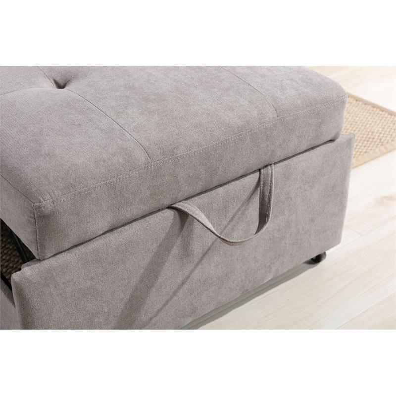 Pemberly Row Gray Woven Fabric Convertible Armchair with Tufted Cushions