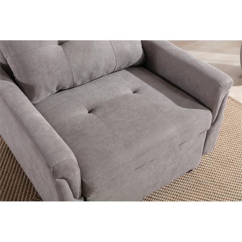 Pemberly Row Gray Woven Fabric Convertible Armchair with Tufted Cushions