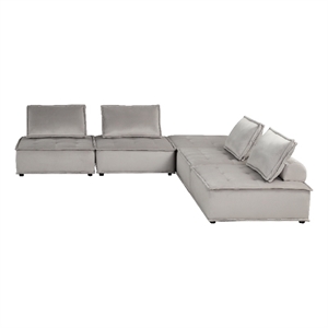 Pemberly Row Velvet 5-Pc Modular Sectional Sofa with Tufted Seat in Light Gray