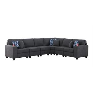 Pemberly Row Stone Gray Woven Fabric 6-Pc Reversible Sectional with Cupholders