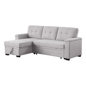 Pemberly Row 84.5&quot Light Gray Reversible Sleeper Sectional with Storage Chaise