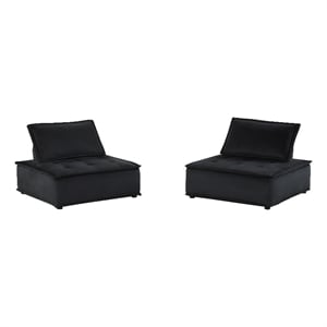 Pemberly Row Set of 2 Black Velvet Armless Tufted Lounge Chairs