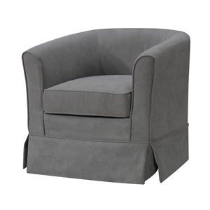 Pemberly Row Gray Woven Fabric Swivel Barrel Chair with Skirted Bottom