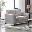 Pemberly Row Light Gray Woven Fabric Tufted Loveseat with Metal Legs