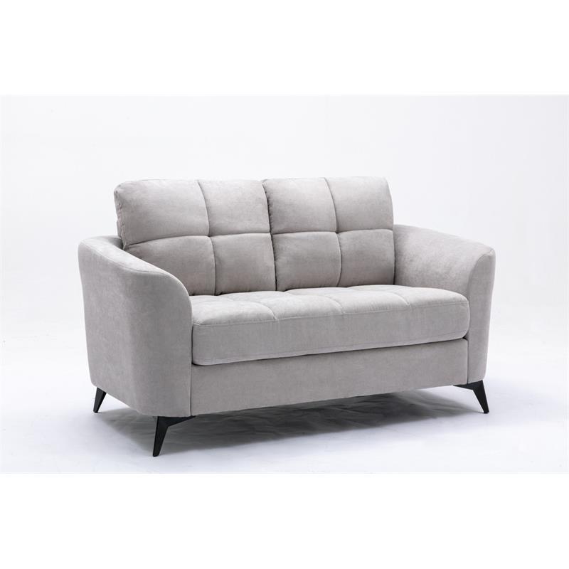 Pemberly Row Light Gray Woven Fabric Tufted Loveseat with Metal Legs