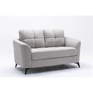 Pemberly Row Light Gray Woven Fabric Tufted Loveseat with Metal Legs