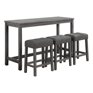 Pemberly Row Gray Finish 4-Piece 60&quot Pub Table Set with Tufted Linen Stools