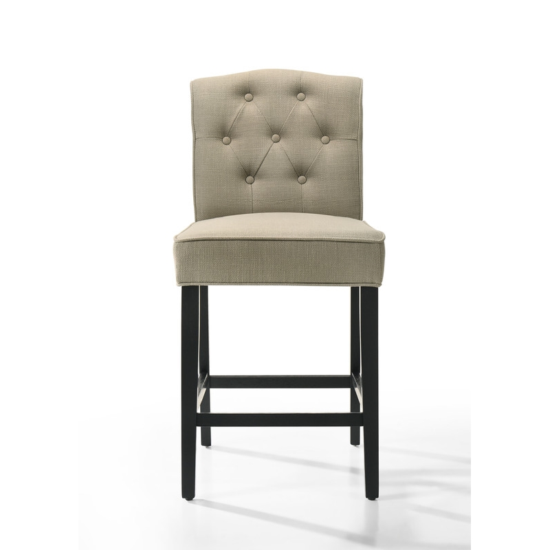 Pemberly Row Set of 2 Beige Fabric Counter Height Chairs in Black Finish