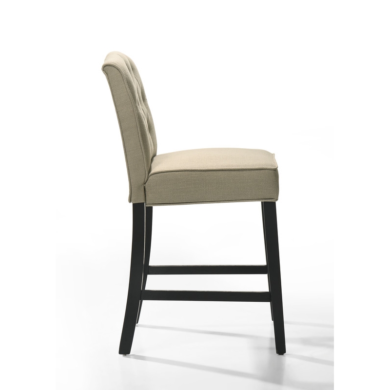 Pemberly Row Set of 2 Beige Fabric Counter Height Chairs in Black Finish