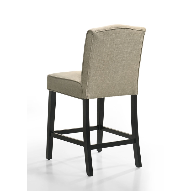 Pemberly Row Set of 2 Beige Fabric Counter Height Chairs in Black Finish