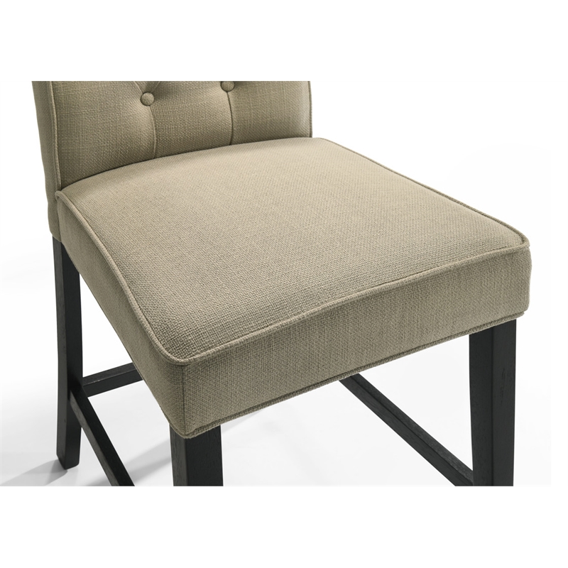 Pemberly Row Set of 2 Beige Fabric Counter Height Chairs in Black Finish