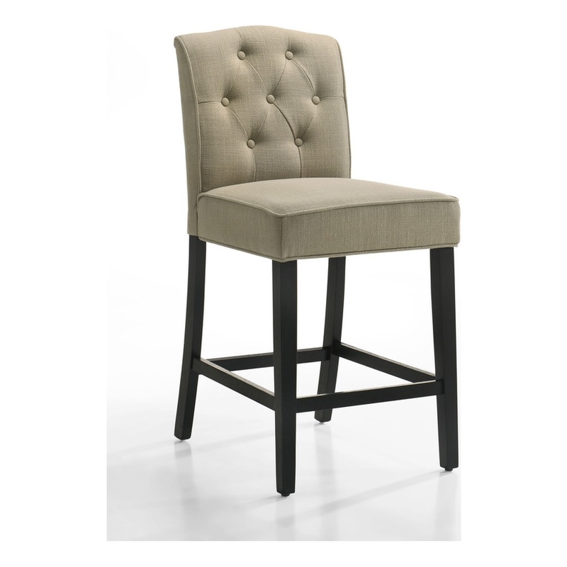 Pemberly Row Set of 2 Beige Fabric Counter Height Chairs in Black Finish