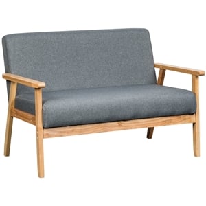 Pemberly Row Gray Linen Fabric Loveseat with Solid Wood Frame and Arms