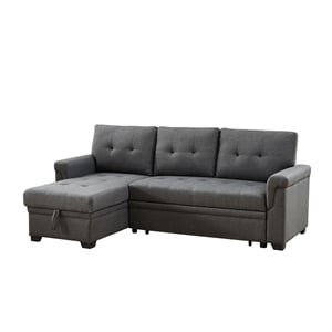 Pemberly Row Dark Gray Fabric Reversible Sleeper Sectional with Storage Chaise