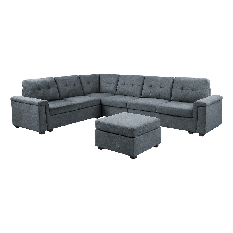Pemberly Row Gray Woven Fabric 7-Seater Corner Sectional with Ottoman
