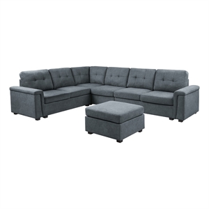 Pemberly Row Gray Woven Fabric 7-Seater Corner Sectional with Ottoman