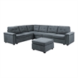 Pemberly Row Gray Woven Fabric 7-Seater Corner Sectional with Ottoman