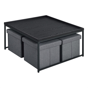 Pemberly Row Engineered Wood 5-Piece Coffee Table Set with Raised Edges in Black