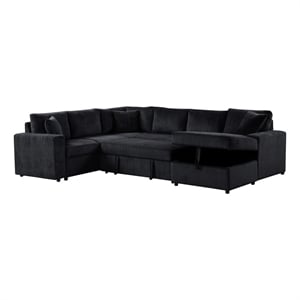 Pemberly Row 123&quot Black Corduroy Sleeper Sectional with Storage Chaise