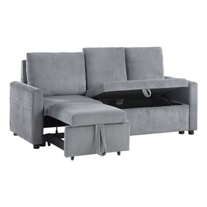 Pemberly Row 70&quot Gray Corduroy Chaise Sofa with Pull-Out Storage & Side Pockets