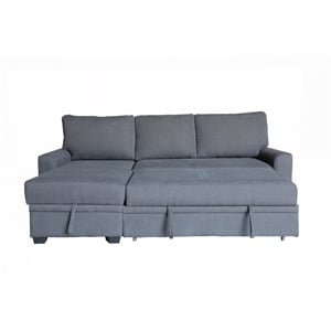 Pemberly Row 90.5&quot Gray Flannel Sleeper Sectional w/ Left-Facing Storage Chaise