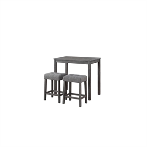 Pemberly Row 42&quot Gray Finish 3-Piece Pub Table Set with Tufted Linen Stools