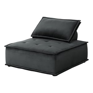 Pemberly Row Velvet Armless Modular Lounge Chair with Tufted Seat in Black