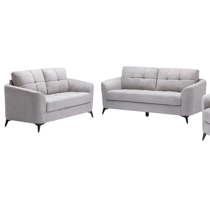 Pemberly Row Light Gray Woven Fabric Tufted Sofa and Loveseat Living Room Set