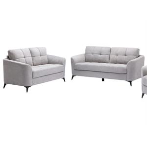 Pemberly Row Light Gray Woven Fabric Tufted Sofa and Loveseat Living Room Set