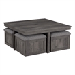 Pemberly Row Brown Rustic Wood Coffee Table with 4 Upholstered Storage Stools