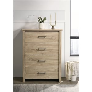 Pemberly Row 32&quot Light Oak Engineered Wood 4-Drawer Chest with Black Handles