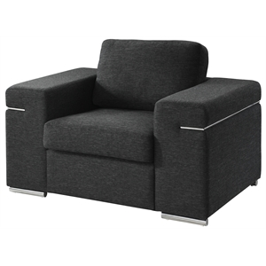 Pemberly Row Black Linen Fabric Armchair with Brushed Stainless Steel Legs